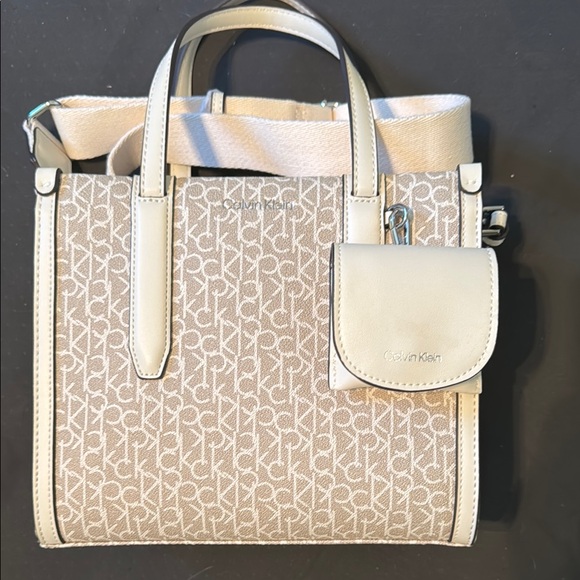 Calvin Klein Handbags - Calvin Klein Cream Satchel Bag with Monogram Design